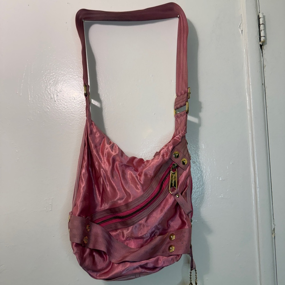 Vintage Juicy Couture Pink Satin Hobo Bag Y2K Deadstock Aesthetic Dog Tag Charm